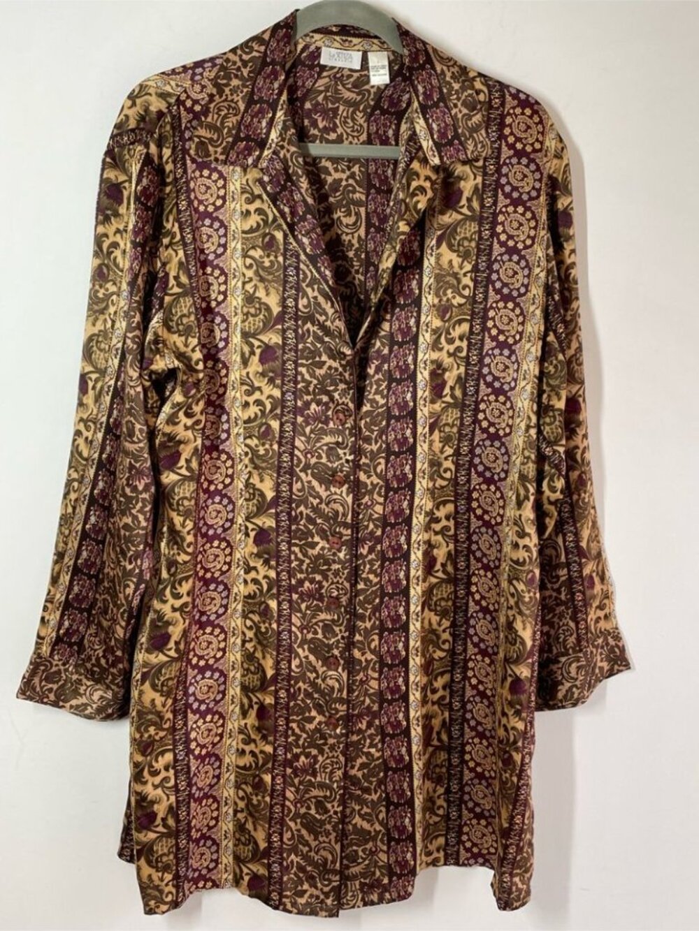 Vintage Silk La Senza Lingerie Button Up Top Large Boho Baroque Y2K Tunic - Picture 2 of 15